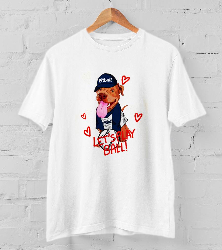 Pitbull Let's Play Ball Dog With Hearts T-Shirt