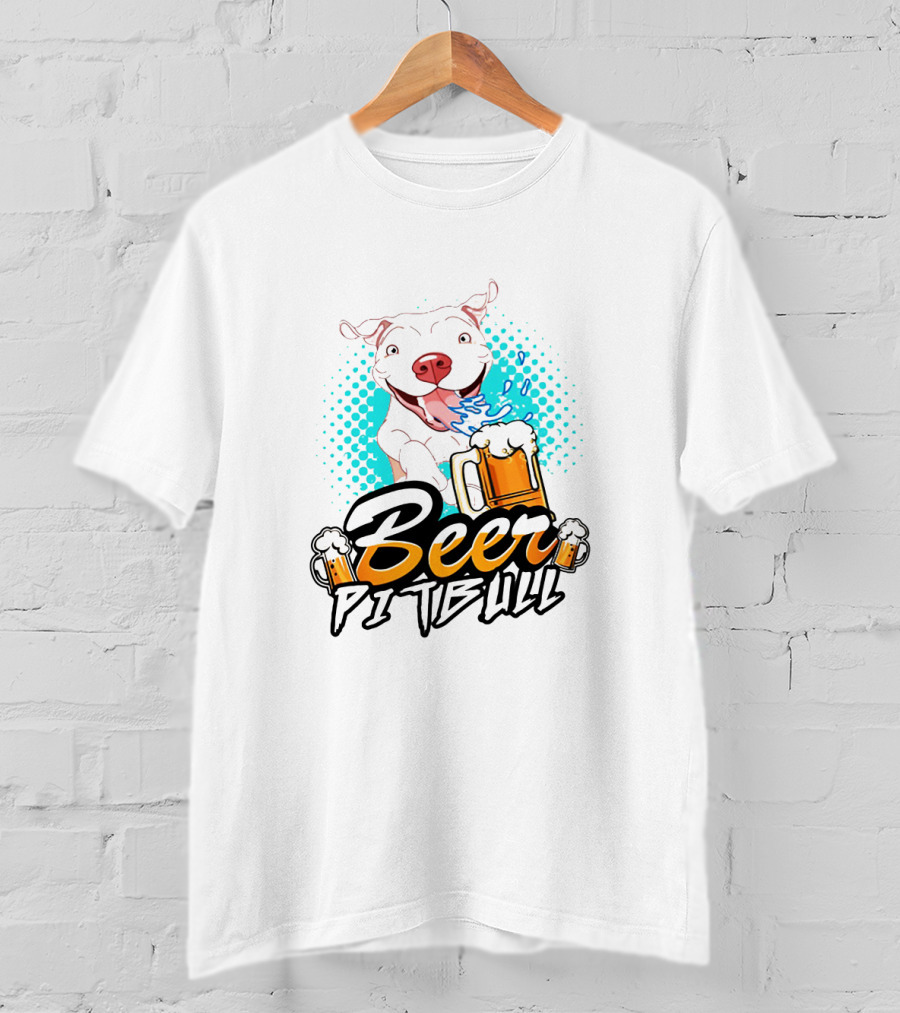 Beer Pitbull Happy Dog With Beer Mugs T-Shirt