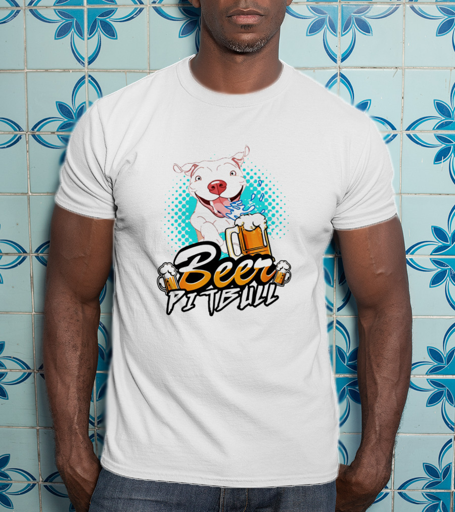 Beer Pitbull Happy Dog With Beer Mugs T-Shirt