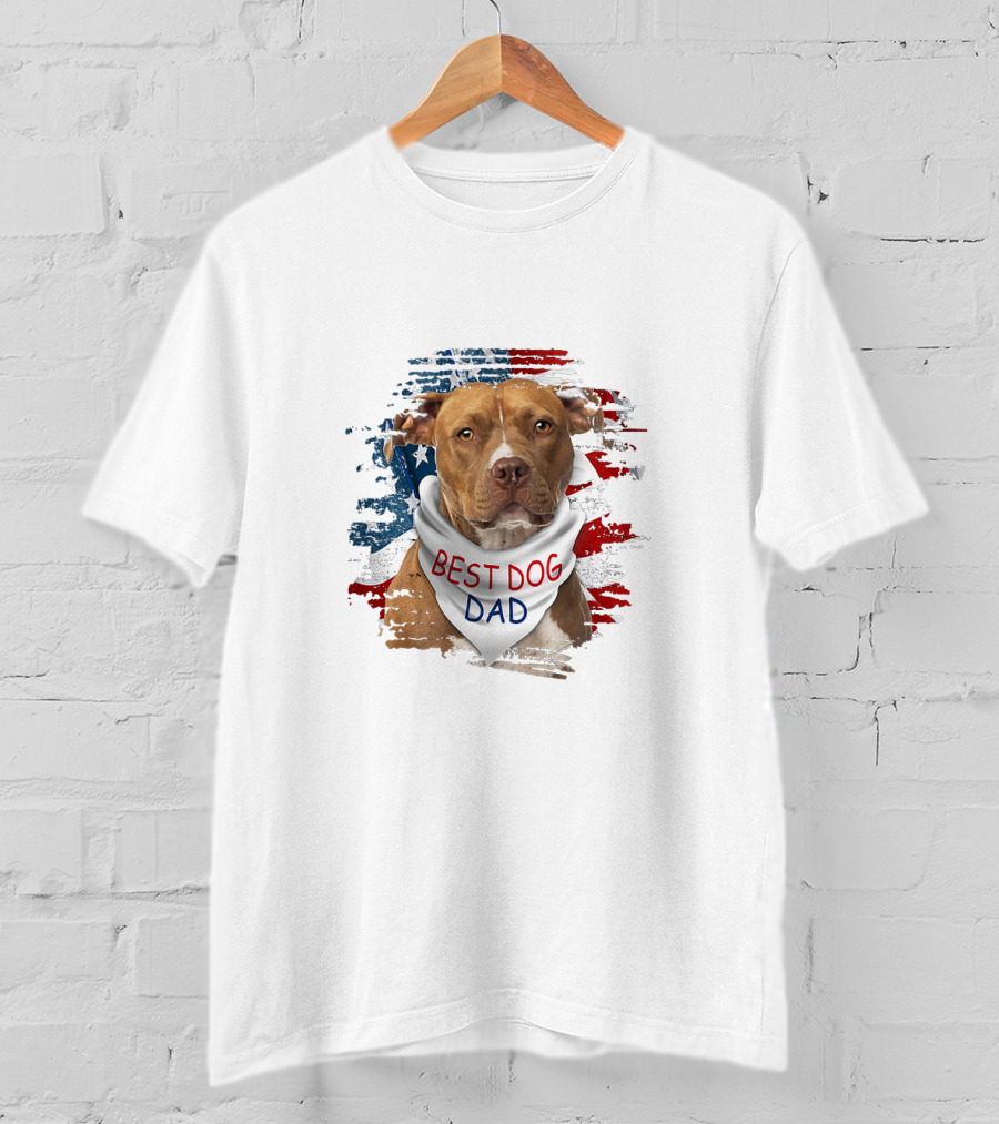 Best Dog Dad Patriotic American Flag Bandana Dog T-Shirt