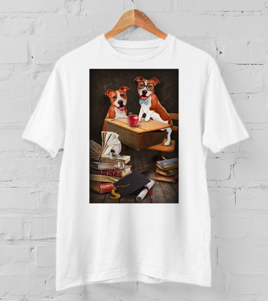 Pitbull Teacher Dogs With Books And Graduation Cap T-Shirt