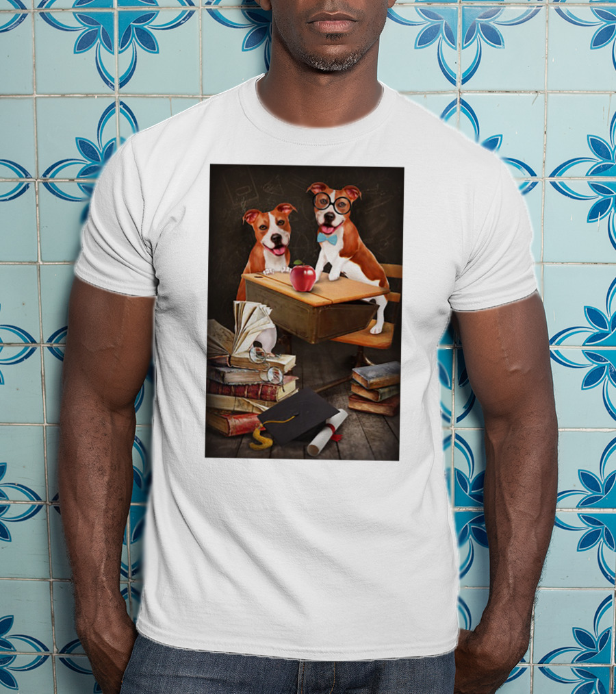 Pitbull Teacher Dogs With Books And Graduation Cap T-Shirt