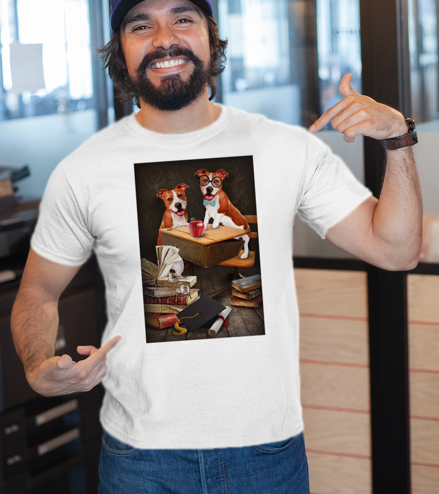 Pitbull Teacher Dogs With Books And Graduation Cap T-Shirt