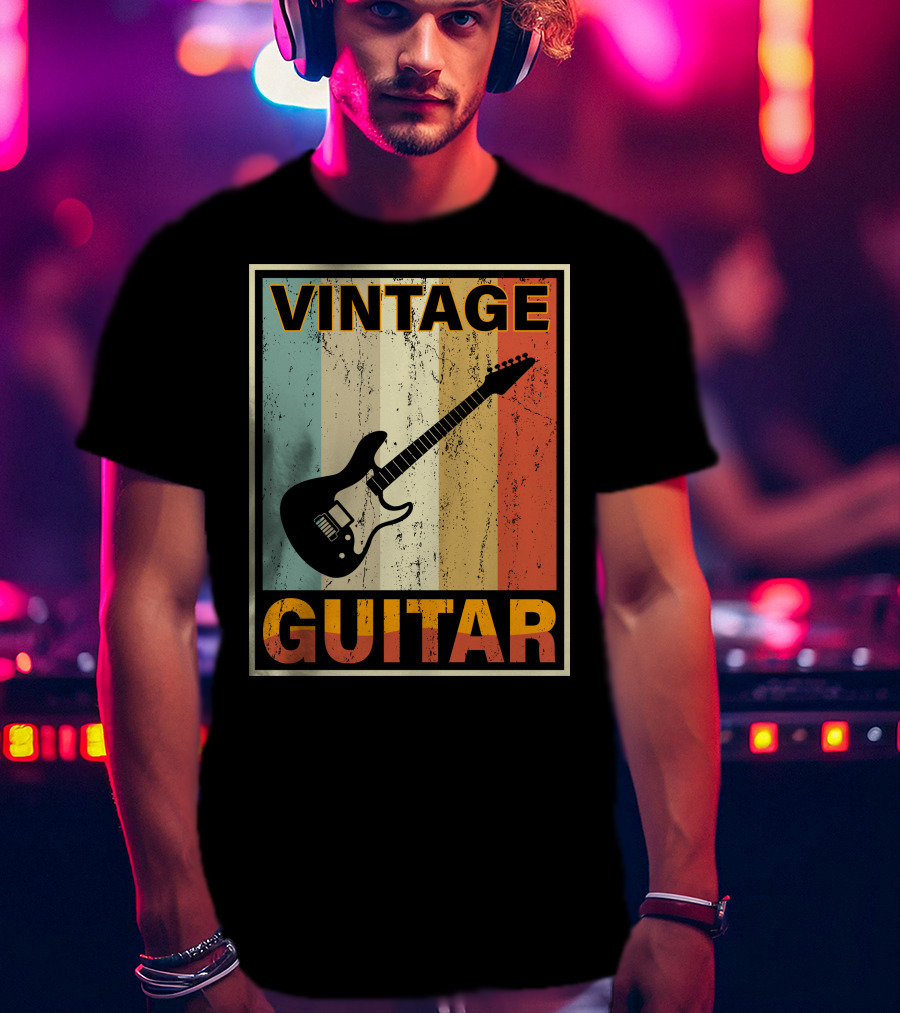 Vintage Guitar Retro Stripes Electric T-Shirt