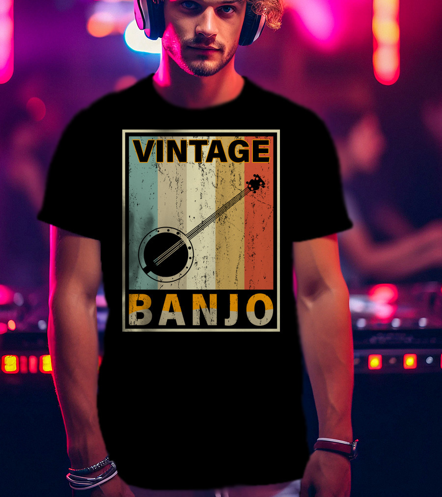 Vintage Banjo Retro Stripes T-Shirt
