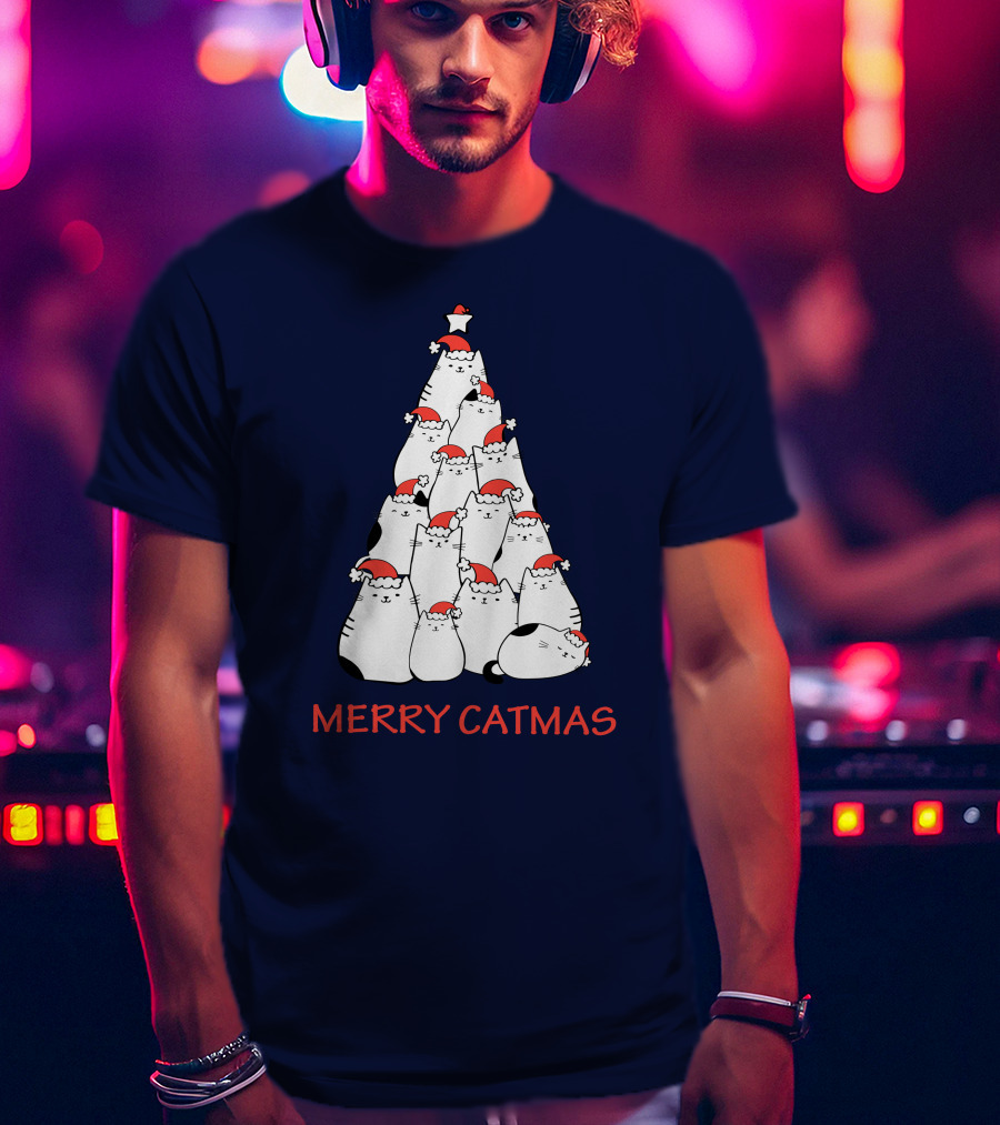 Merry Catmas Funny Cat Love Christmas Tree Cats T-Shirt