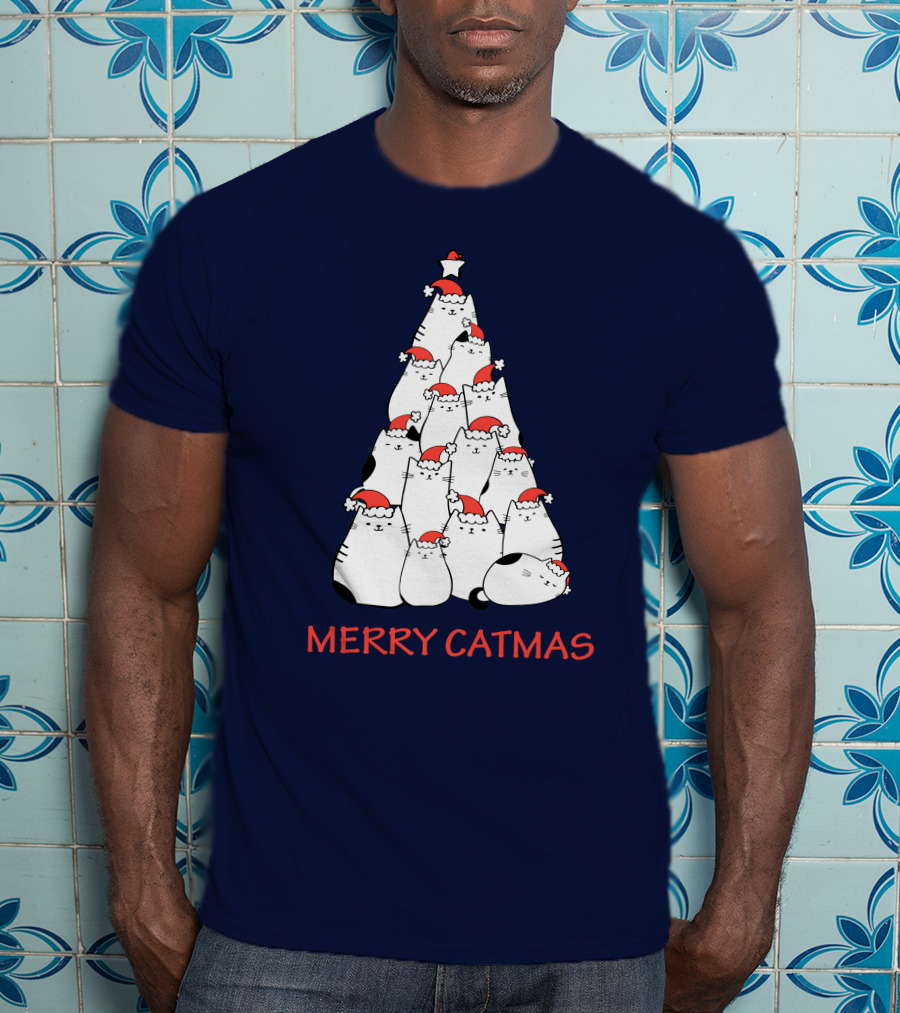 Merry Catmas Funny Cat Love Christmas Tree Cats T-Shirt