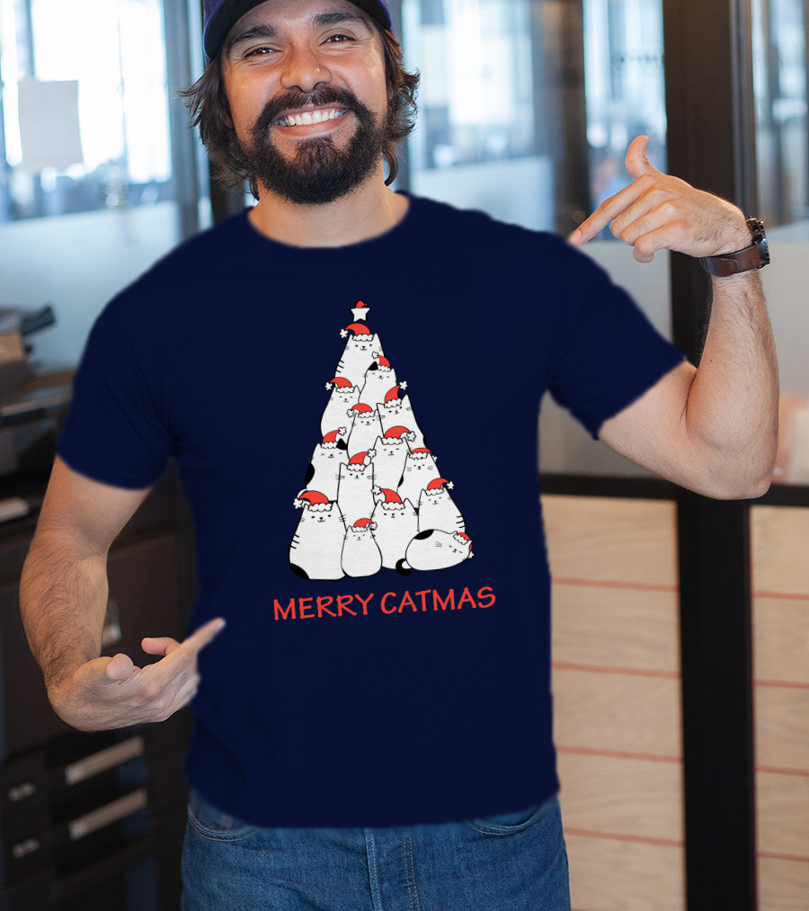 Merry Catmas Funny Cat Love Christmas Tree Cats T-Shirt