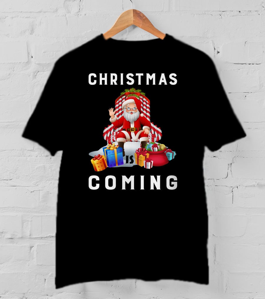 Christmas Is Coming Santa Claus With Candy Cane And Gifts T-Shirt
