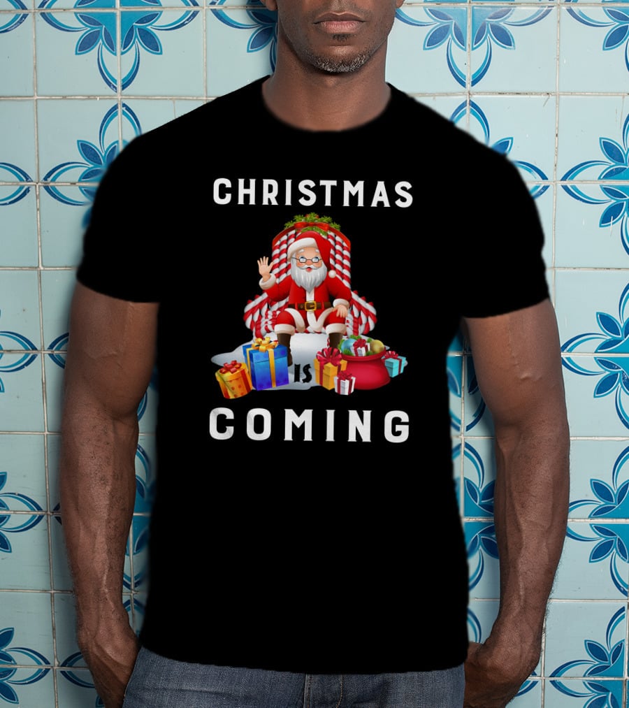 Christmas Is Coming Santa Claus With Candy Cane And Gifts T-Shirt