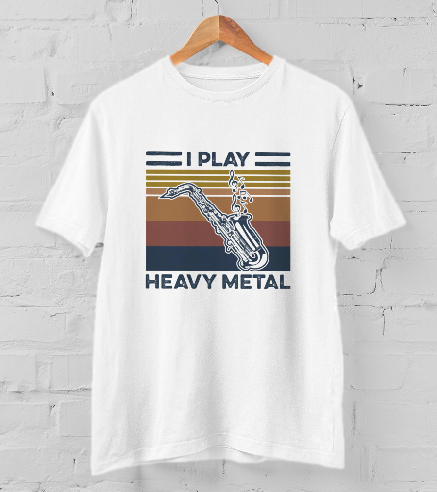 I Play Heavy Metal Saxophone Retro Music Notes T-Shirt