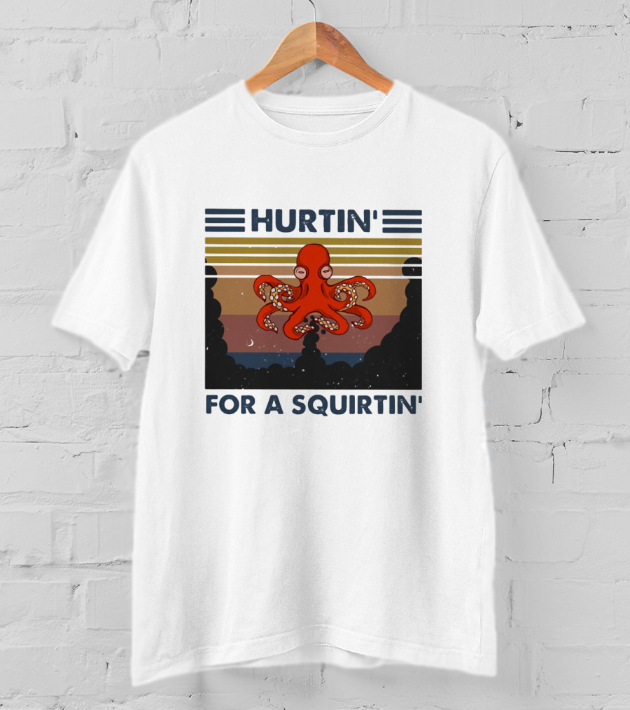 Hurtin' For A Squirtin' Octopus Retro Sunset Ocean Scene T-Shirt