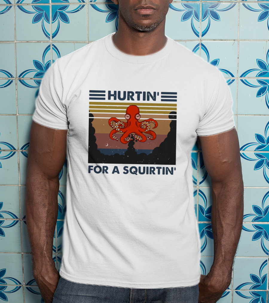 Hurtin' For A Squirtin' Octopus Retro Sunset Ocean Scene T-Shirt