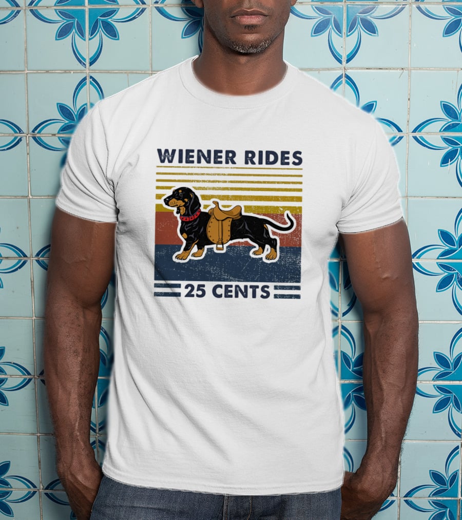 Wiener Rides Dachshund 25 Cents Retro Stripes T-Shirt