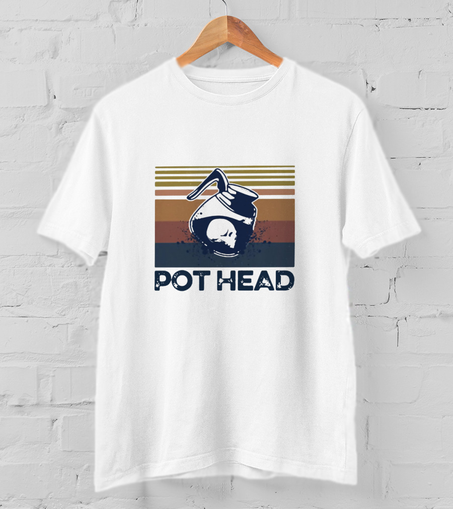 Pot Head Skull Coffee Pot Vintage Stripes T-Shirt