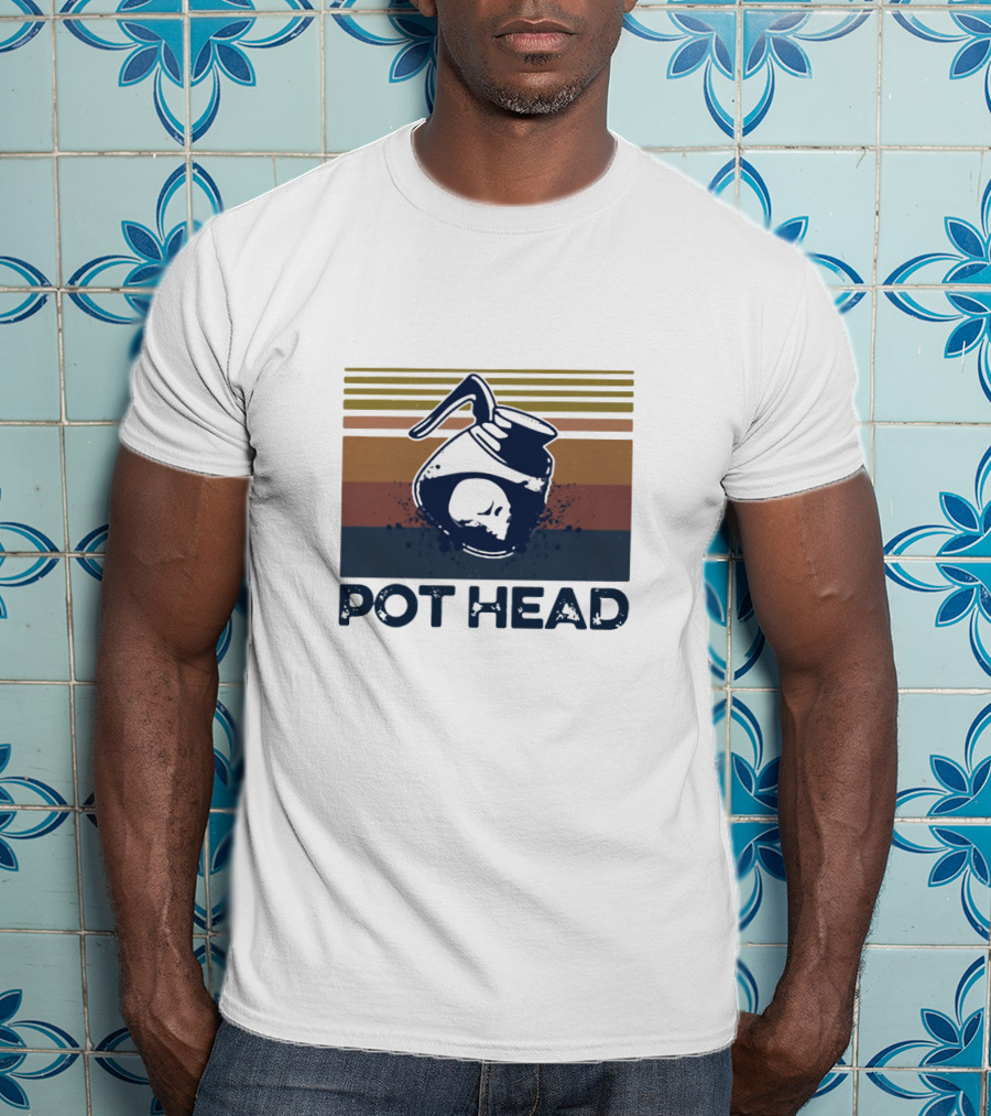 Pot Head Skull Coffee Pot Vintage Stripes T-Shirt