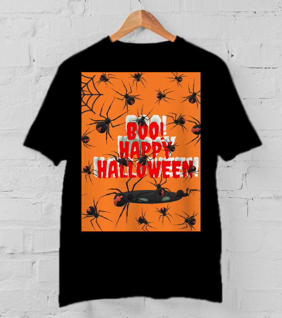 BOO Happy Halloween Spiders Orange Web T-Shirt