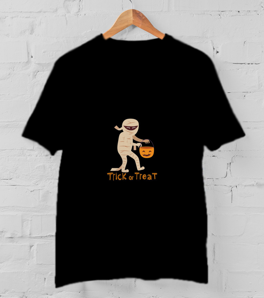 Trick Or Treat Mummy With Pumpkin Bucket T-Shirt