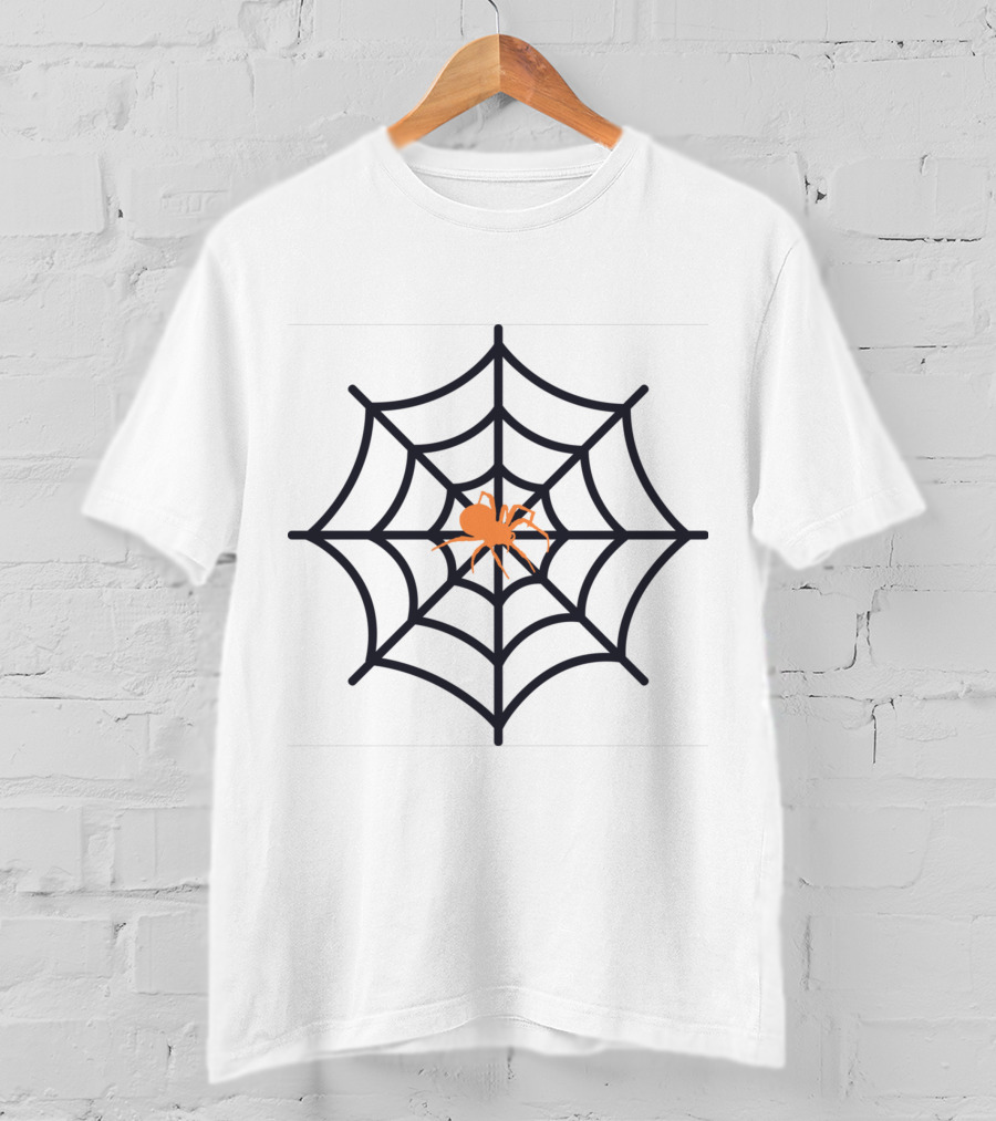 Spider Web Halloween Fitted Orange Spider T-Shirt