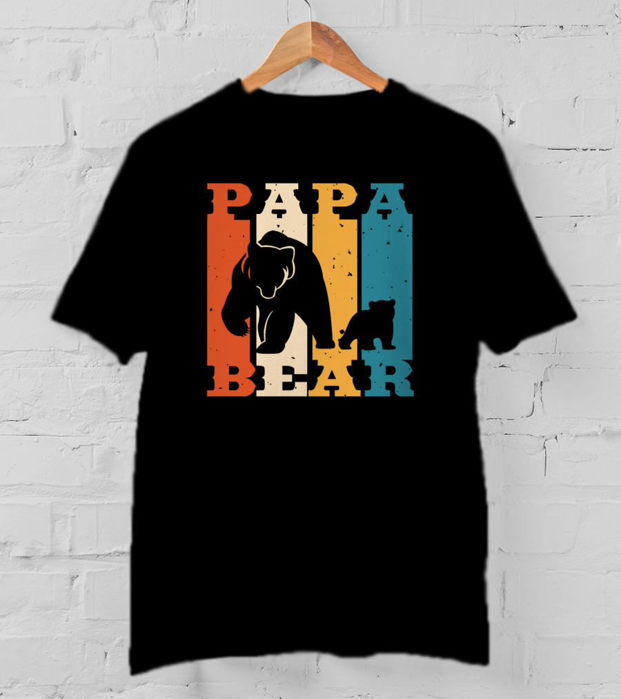 Papa Bear Daddy Bear Retro Striped T-Shirt