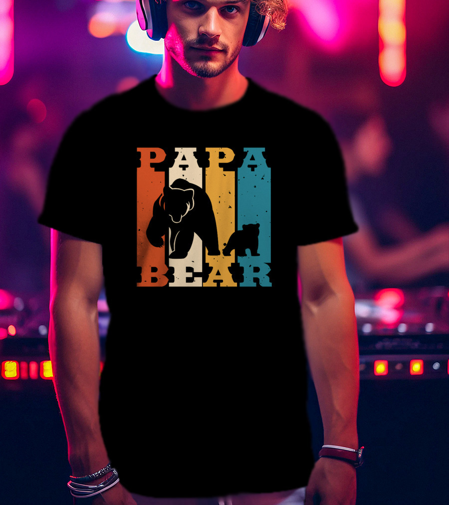 Papa Bear Daddy Bear Retro Striped T-Shirt