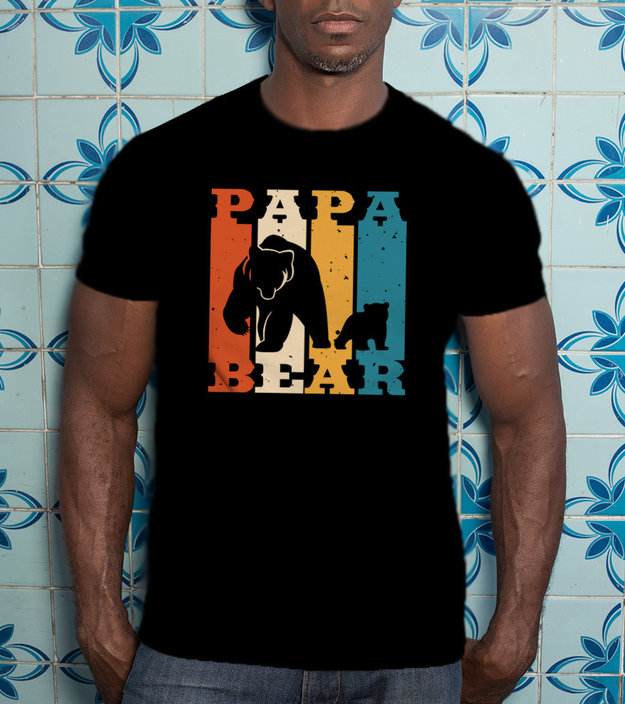 Papa Bear Daddy Bear Retro Striped T-Shirt