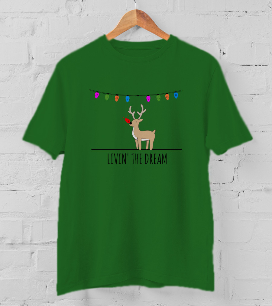Livin' The Dream Rudolph Christmas Lights Reindeer Scene T-Shirt