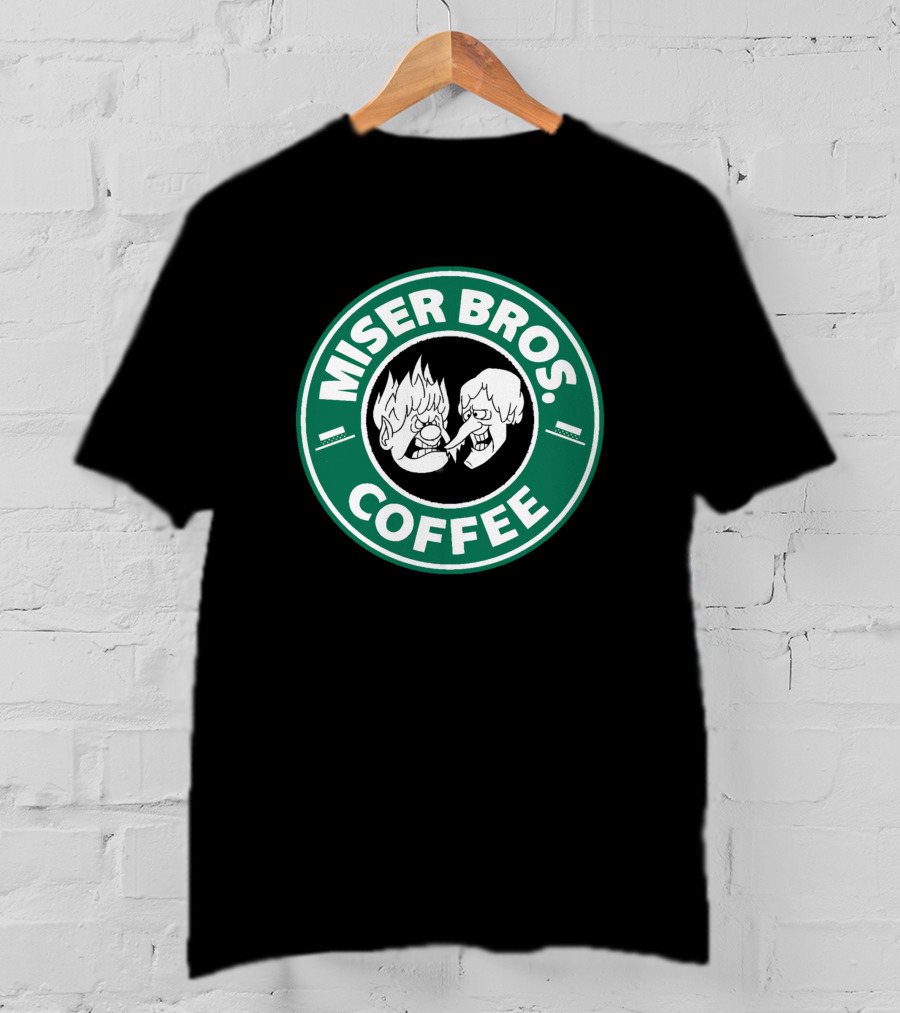 Miser Bros Coffee Logo Parody Starbucks Christmas Cartoon Characters T-Shirt