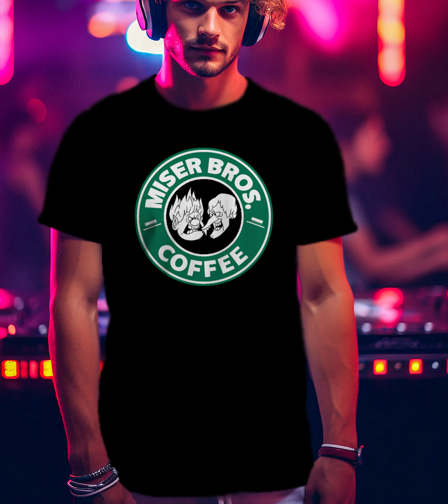 Miser Bros Coffee Logo Parody Starbucks Christmas Cartoon Characters T-Shirt