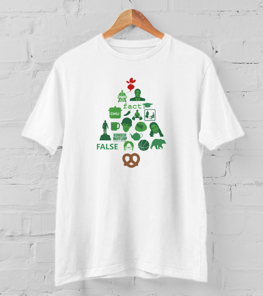 Dunder Mifflin The Office False Fact Bears Beets Battlestar Galactica Christmas Tree T-Shirt