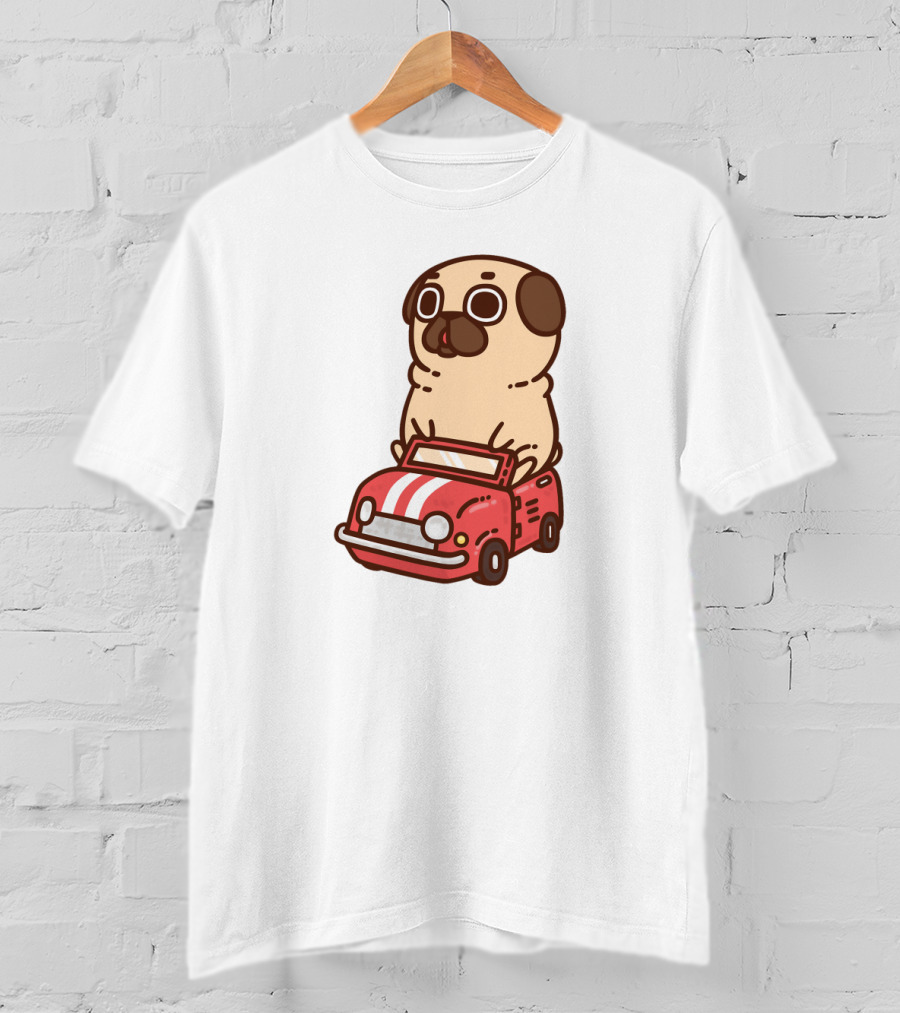 Cute Funny Puglie Beep Beep Driving A Car T-Shirt