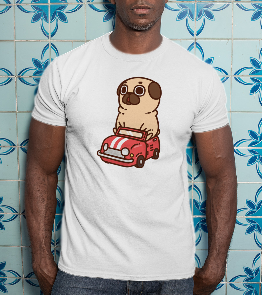 Cute Funny Puglie Beep Beep Driving A Car T-Shirt