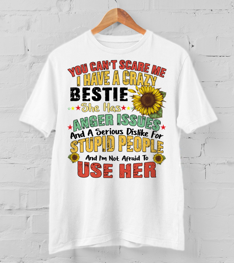 You Can't Scare Me I Have A Crazy Bestie She Has Anger Issues And A Serious Dislike For Stupid People And I'm Not Afraid To Use Her Sunflower T-Shirt