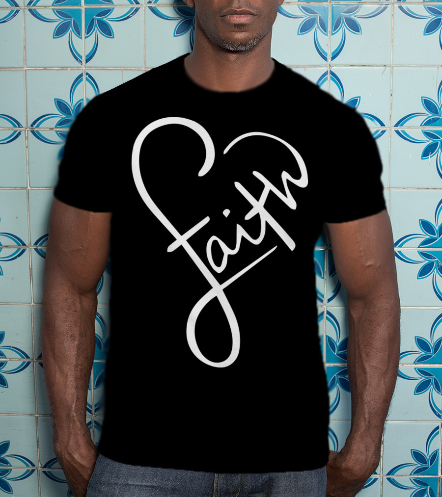 Faith Heart Script God Love Summer Casual T-Shirt