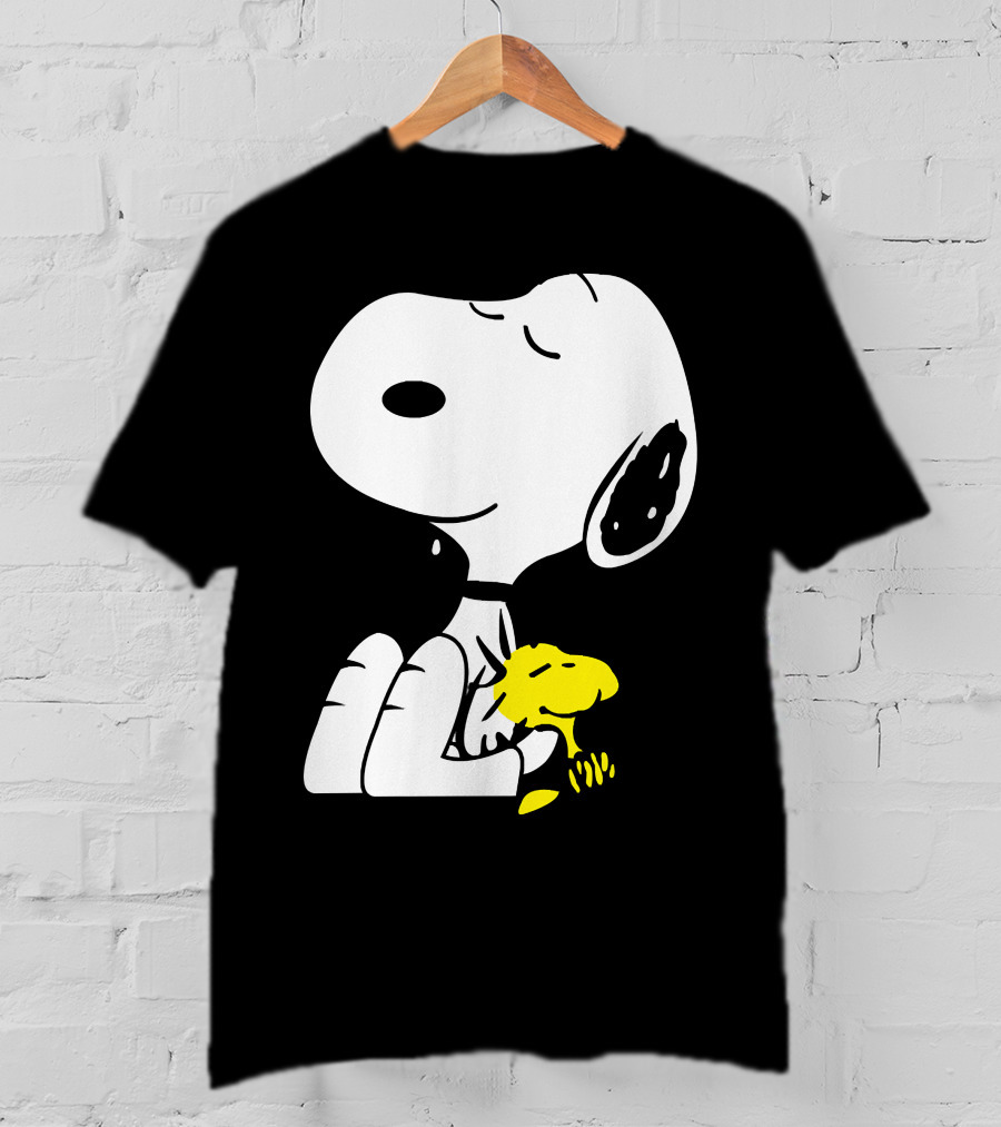 Snoopy Sleep In Peace With Woodstock Sleeping In Black And White Peanuts Comic T-Shirt
