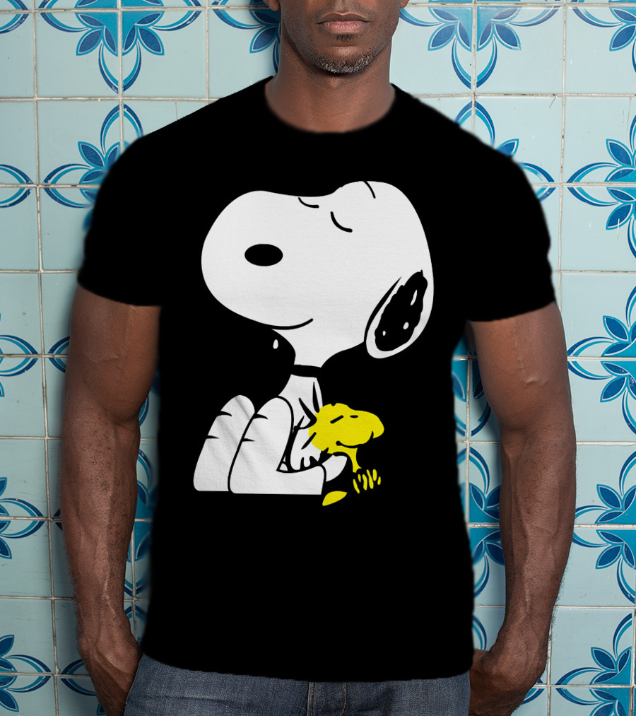 Snoopy Sleep In Peace With Woodstock Sleeping In Black And White Peanuts Comic T-Shirt