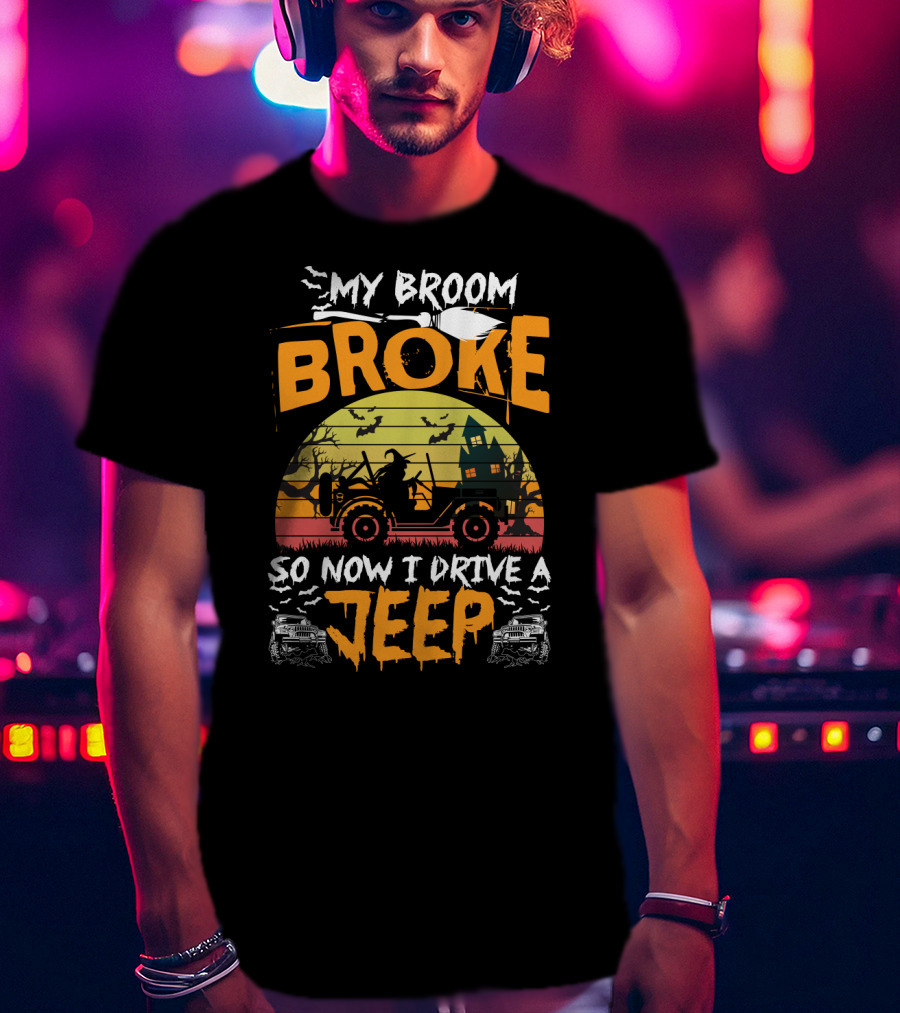 Halloween Witch Jeep Adventure My Broom Broke T-Shirt