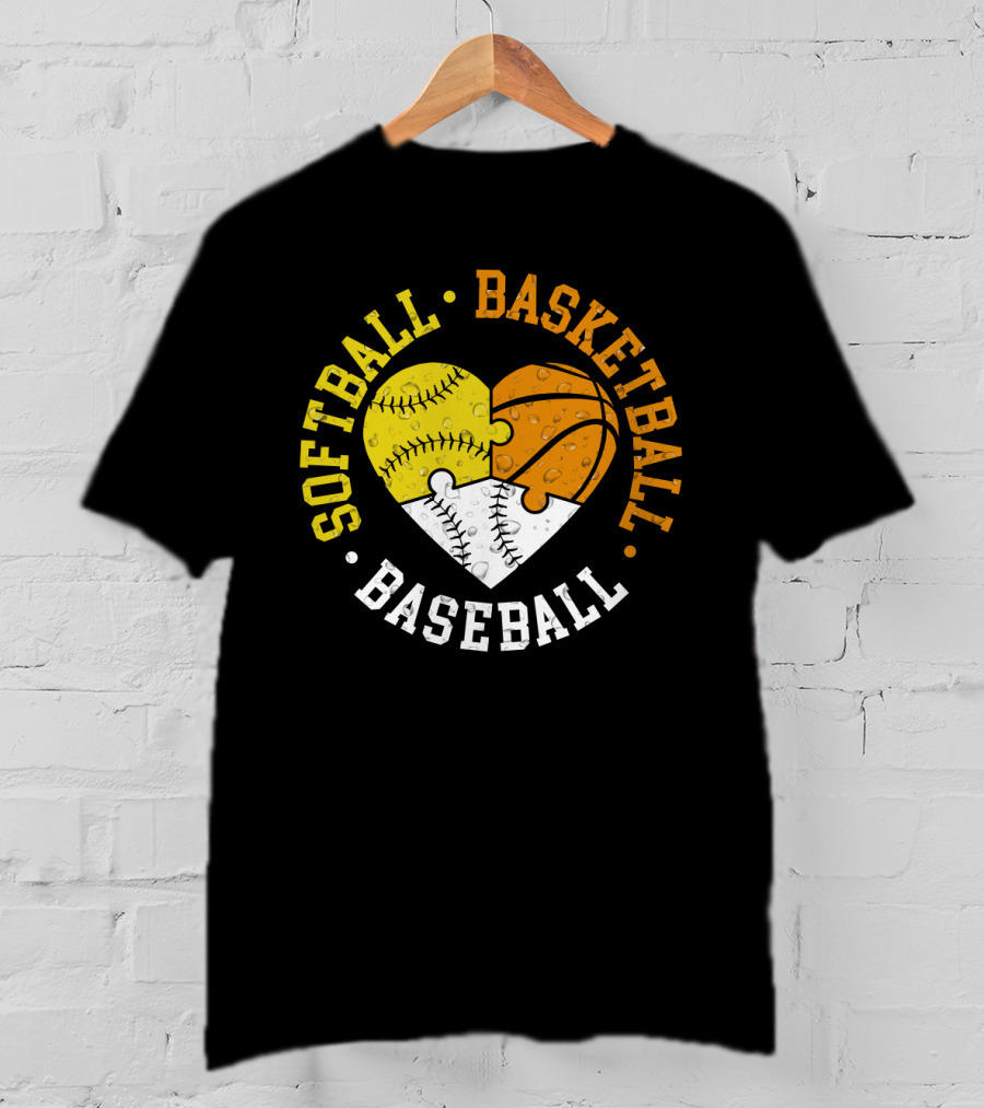 Softball Basketball Baseball Heart Puzzle T-Shirt