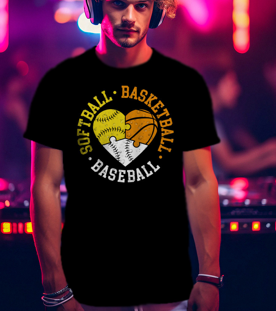 Softball Basketball Baseball Heart Puzzle T-Shirt