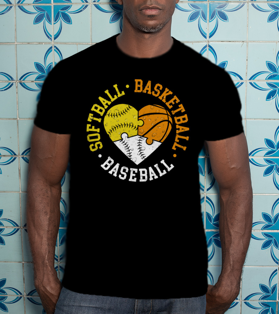 Softball Basketball Baseball Heart Puzzle T-Shirt