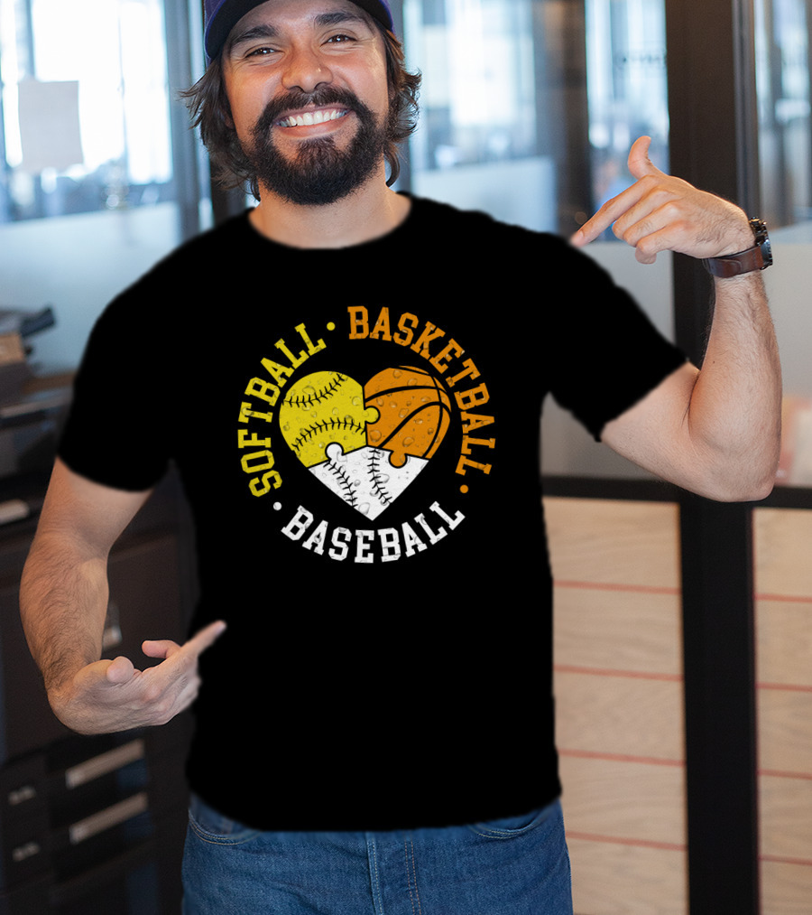 Softball Basketball Baseball Heart Puzzle T-Shirt