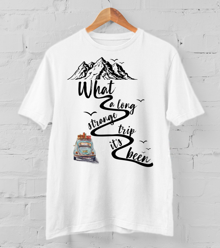 What A Long Strange Trip It's Been Grateful Dead Fans Vintage Car And Mountain Adventure T-Shirt