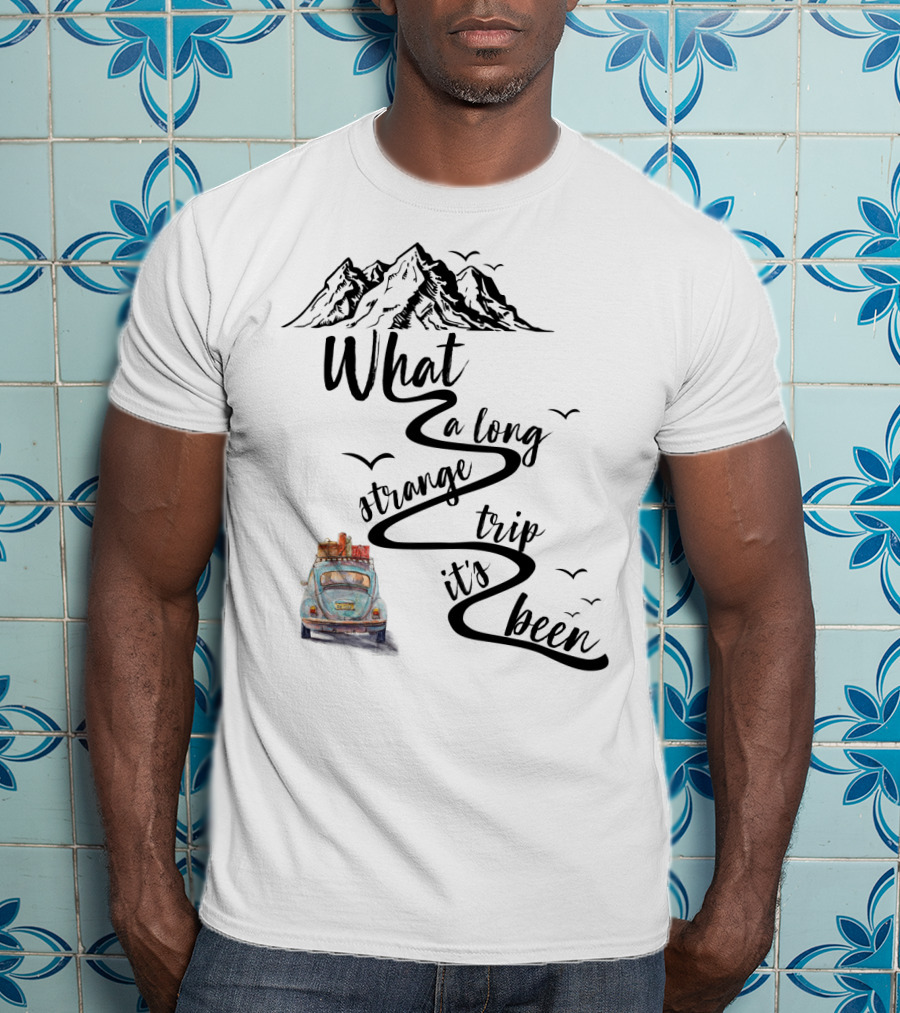 What A Long Strange Trip It's Been Grateful Dead Fans Vintage Car And Mountain Adventure T-Shirt