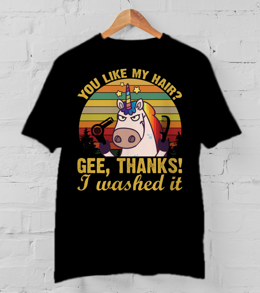 You Like My Hair Gee Thanks I Washed It Unicorn With Hairdryer And Brush In T-Shirt