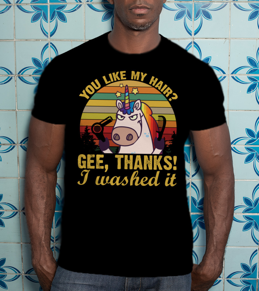 You Like My Hair Gee Thanks I Washed It Unicorn With Hairdryer And Brush In T-Shirt