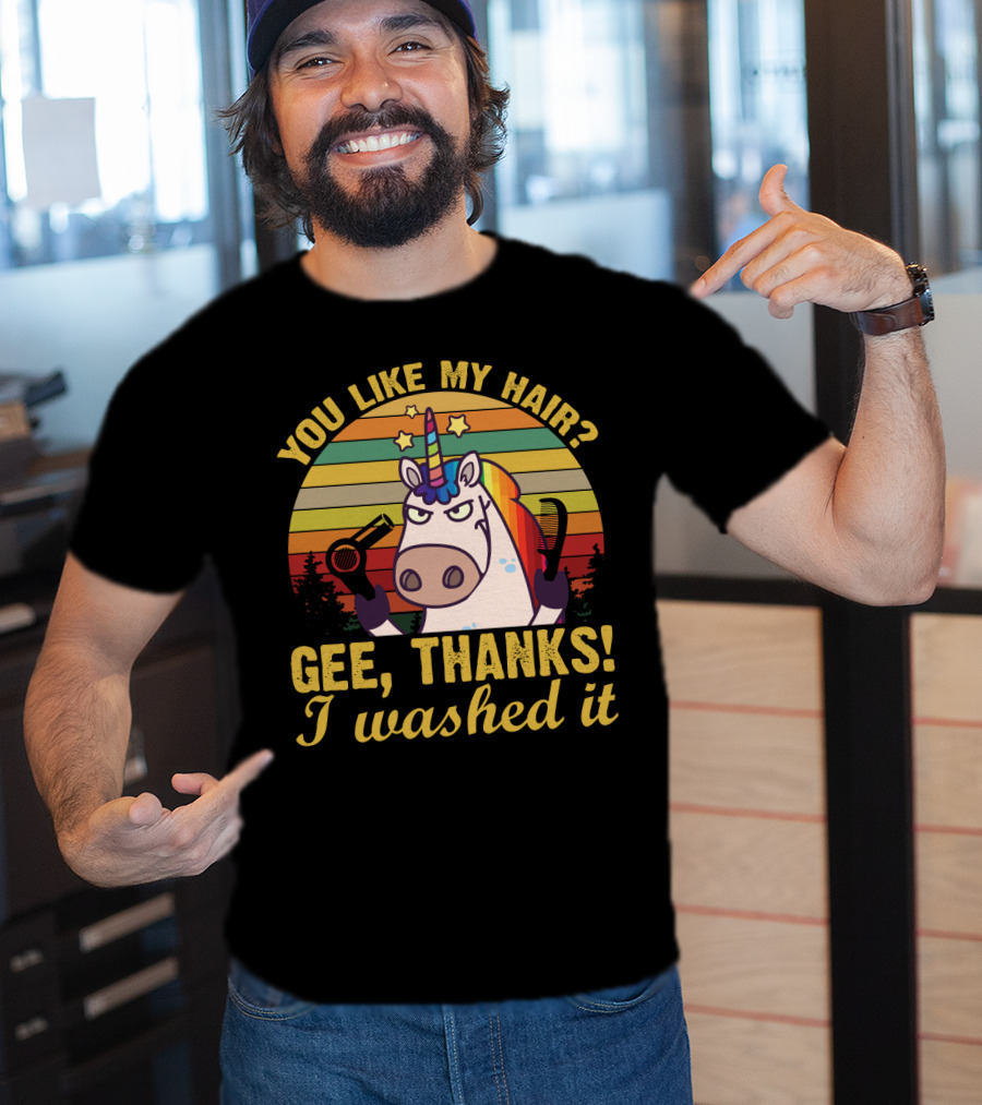 You Like My Hair Gee Thanks I Washed It Unicorn With Hairdryer And Brush In T-Shirt