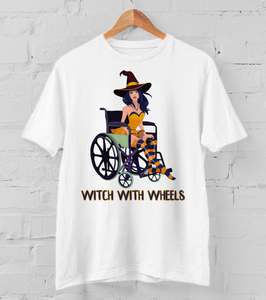 Witch With Wheels Halloween Funny Girls Women Disability Costume T-Shirt