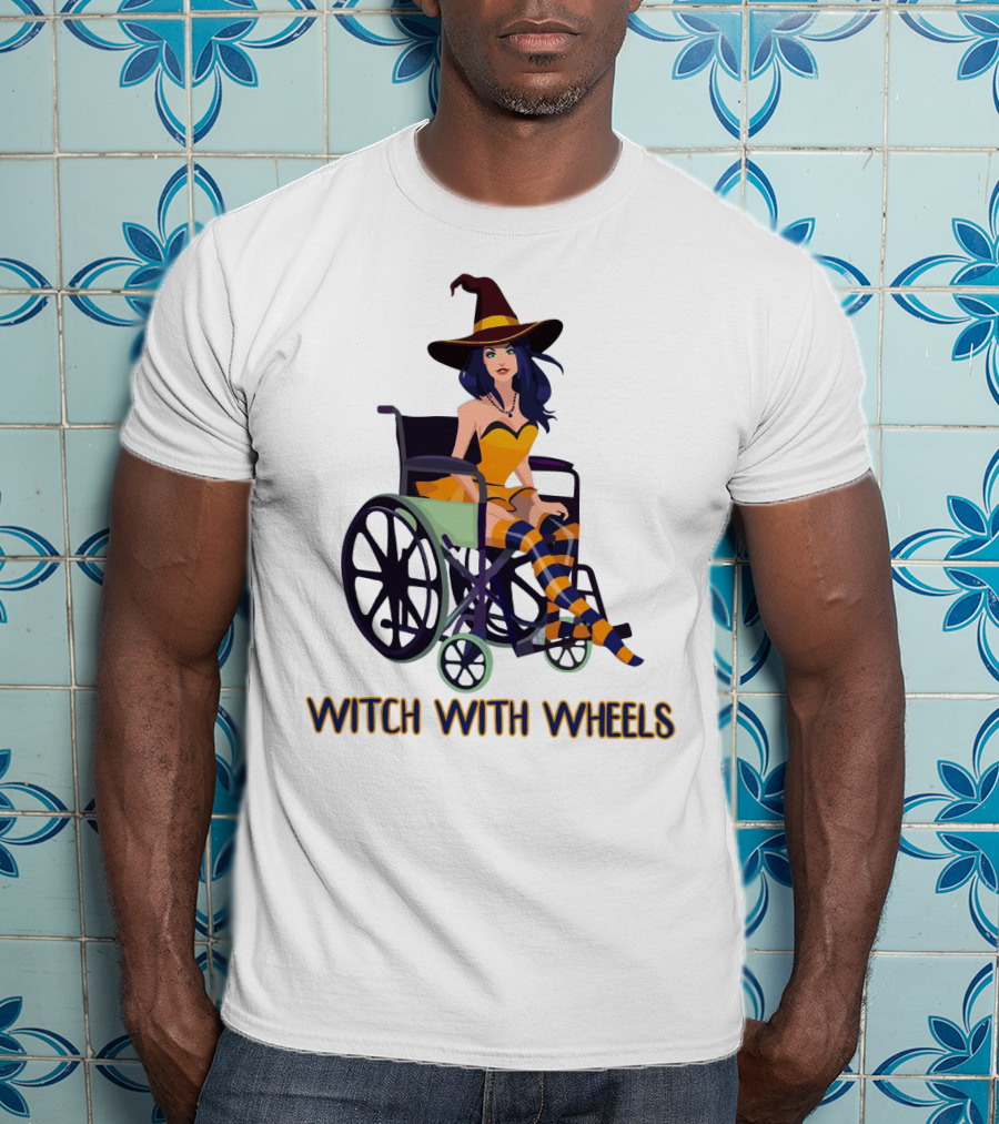 Witch With Wheels Halloween Funny Girls Women Disability Costume T-Shirt