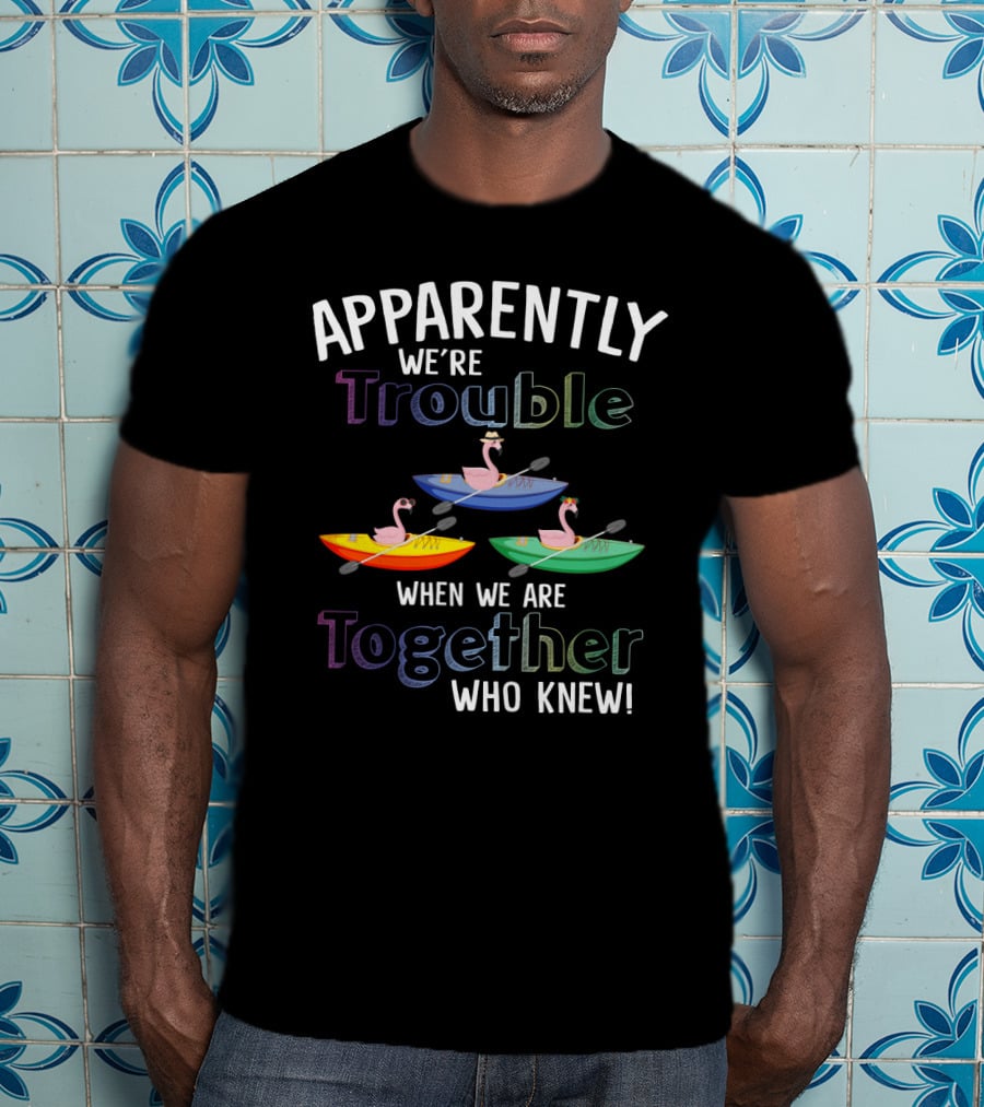 Apparently We're Trouble When Together Kayaking Flamingos Who Knew T-Shirt