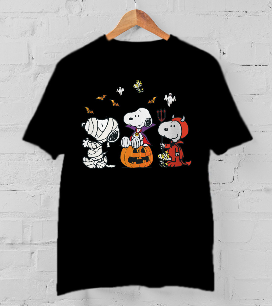 Snoopy Halloween Mummy Vampire Devil Woodstock Peanuts Characters T-Shirt